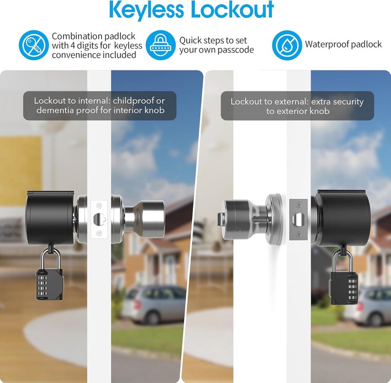 AST Door Knob Lockout Device with Passcode Padlock, Childproof Door Knob Cover, Lock Out to Smart Doorknob. Safety Cover for Faucet, Valve, Spigot. Prevent Access to Keyhole, Matte Black - Image 2